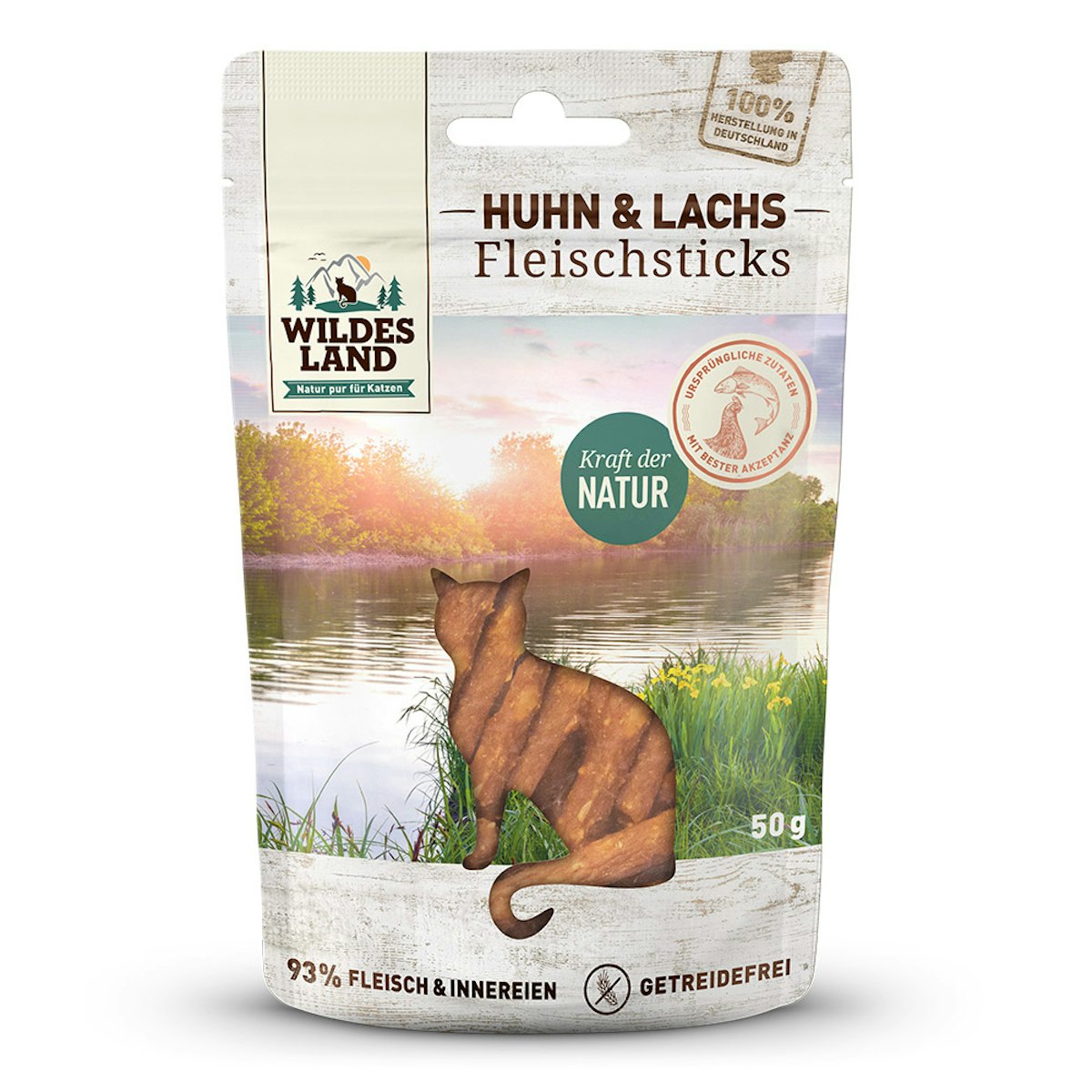 WILDES LAND Katze Fleischsticks Katzensnack Fleischsticks Huhn und Lachs 50g