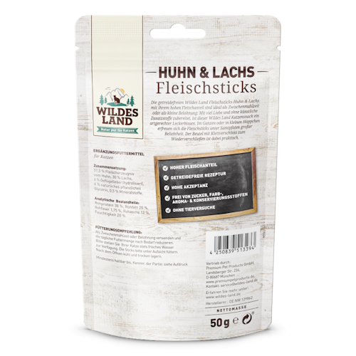 WILDES LAND Katze 50g Fleischsticks Huhn und Lachs Bild