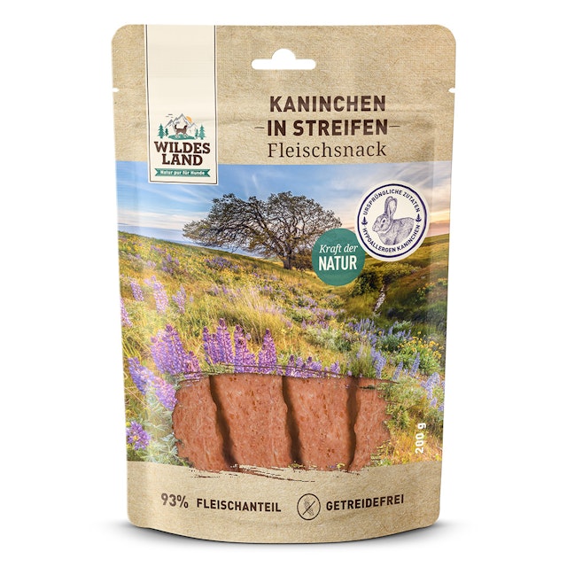 Wildes Land Fleischwürfel Hunde Snack WL Kaninchenfleisch Streife 200g Hunde SnackVorschaubild