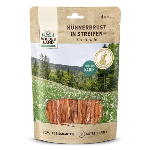 Wildes Land Hühnerbrust Streife 200g Hunde Snack