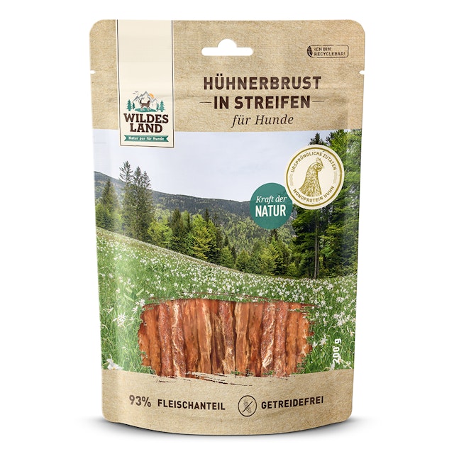 Wildes Land Hühnerbrust Hunde Snack WL Hühnerbrust Streife 200g Hunde SnackVorschaubild