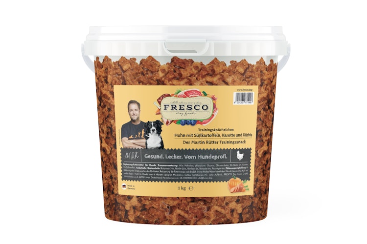 FRESCO Martin Rütter Trainingsknöchelchen Huhn mit Süßkartoffeln, Karotte und Kürbis (1kg-Eimer) 1000g