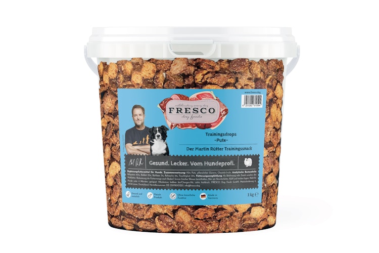 FRESCO Martin Rütter Trainingsdrops Pute mit Kürbis, Karotten und Süßkartoffeln (1kg-Eimer) 1000g