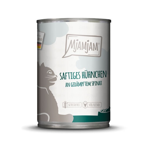 MjAMjAM Katze 400g  saftiges Hühnchen  mit  Spinat