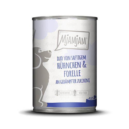 MjAMjAM Hund 400g Duo Hühnchen und Forelle mit Zuc 