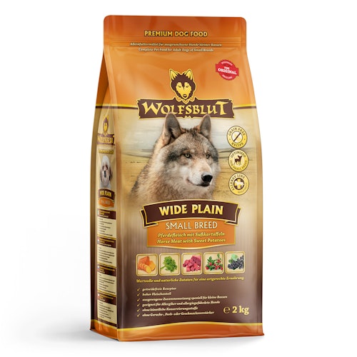 WOLFSBLUT Wide Plain Small Breed Pferdefleisch mit Süßkartoffel Hundetrockenfutter