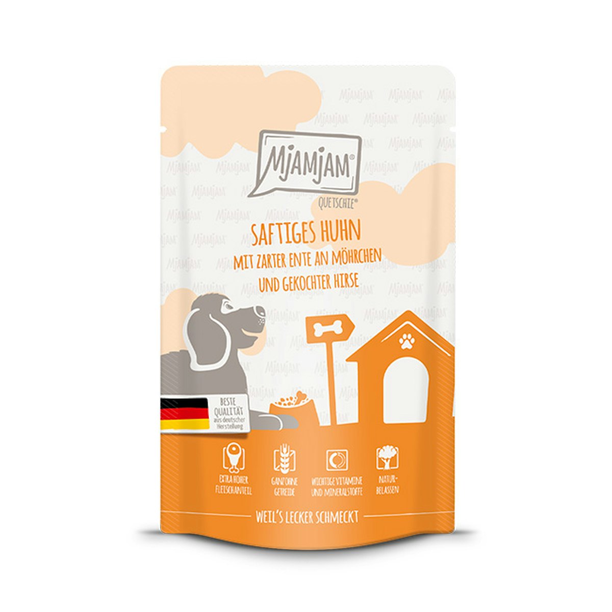 MjAMjAM – Quetschie Mahlzeit 125g MjAMjAM Hund Sparpaket 24x125g Huhn mit Ente mit Möhren