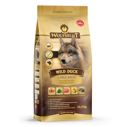 WOLFSBLUT Wild Duck Large Breed Ente mit Kartoffeln Hundetrockenfutter
