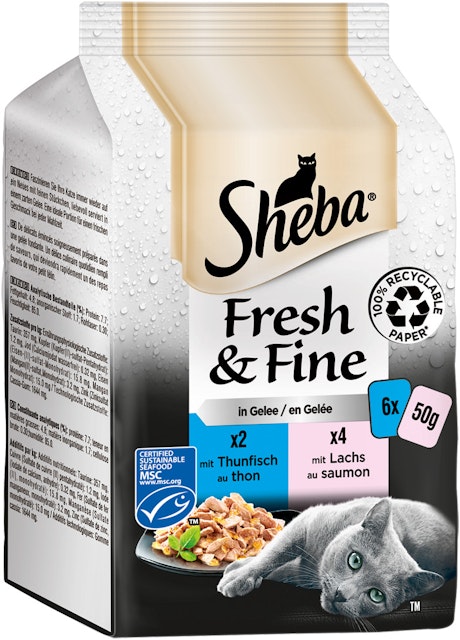 Sheba Fresh&Fine Gelee Multipack 6x50 Gramm Katzennassfutter Thunfisch und LachsVorschaubild