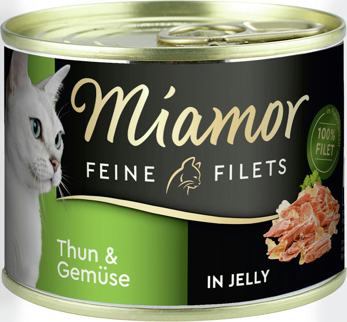 Miamor Feine Filets in Jelly 185g Dose Katzennassfutter Sparpaket 24 x 185 Gramm Thunfisch & Calamari