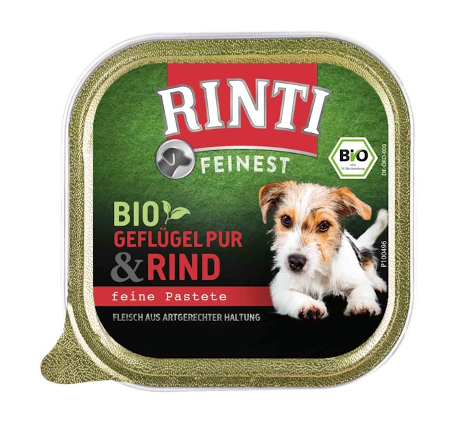 RINTI Feinest Bio 150g Schale Hundenassfutter 11 x 150 Gramm Geflügel Pur & RindVorschaubild