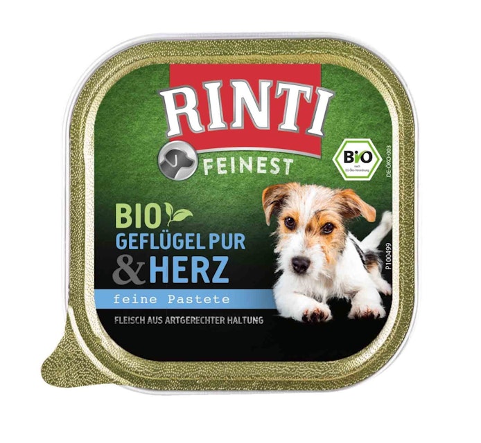 RINTI Feinest Bio 150g Schale Hundenassfutter Sparpaket 22 x 150 Gramm Geflügel Pur & HerzVorschaubild