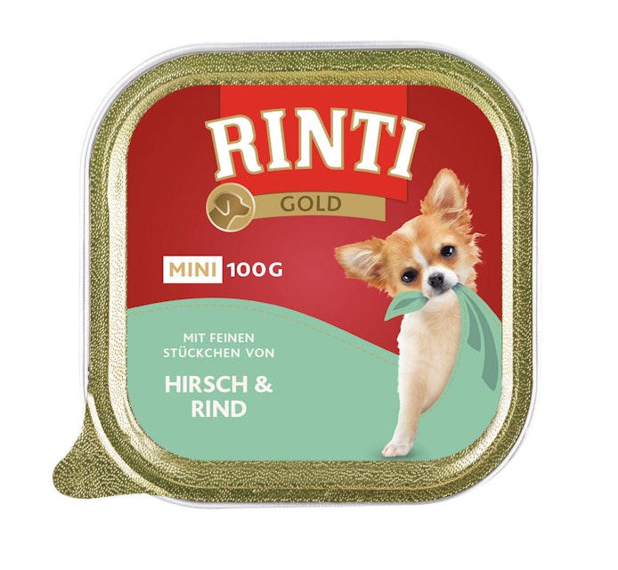 RINTI Gold Mini 100g Schale Hundenassfutter Sparpaket 32 x 100 Gramm Hirsch & RindVorschaubild