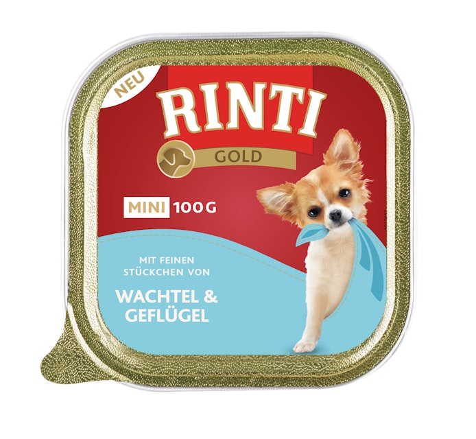 RINTI Gold Mini 100g Schale Hundenassfutter Sparpaket 32 x 100 Gramm Wachtel & GeflügelVorschaubild