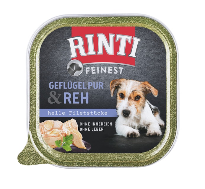 RINTI Feinest 150g Schale Hundenassfutter 11 x 150 Gramm Geflügel Pur & RehVorschaubild