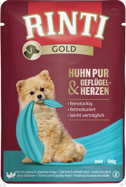 RINTI Gold 100g Hundenassfutter 10 x 100 Gramm Huhn Pur & GeflügelherzenVorschaubild