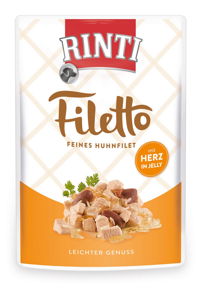 RINTI Filetto 100g Beutel Hundenassfutter 24 x 100 Gramm Huhn & Hühnerherzen in Jelly
