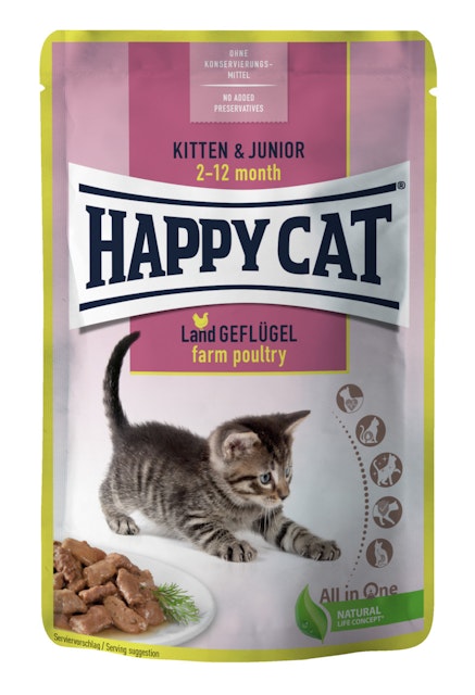 HAPPY CAT Meat in Sauce Kitten & Junior 85 Gramm Katzennassfutter 24 x 85 Gramm Land-GeflügelVorschaubild
