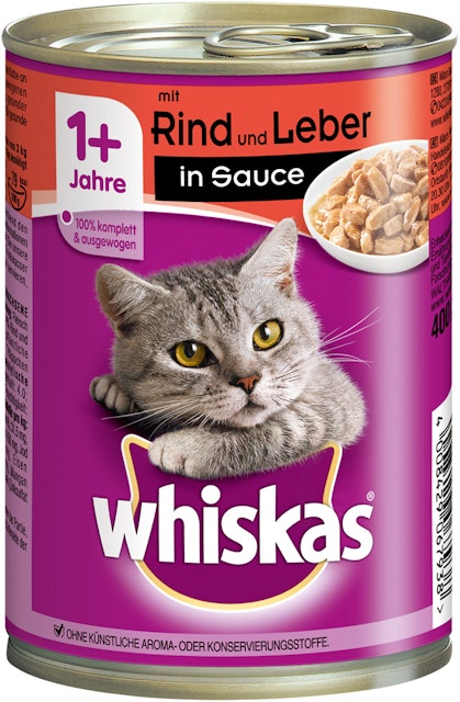 Whiskas 1+ Terrine in Sauce 400 Gramm Katzennassfutter 12 x 400 Gramm Rind und LeberVorschaubild