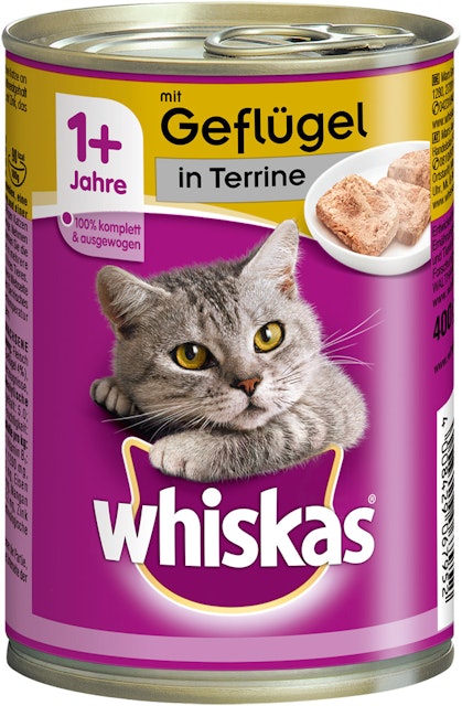 Whiskas 1+ Terrine 400 Gramm Katzennassfutter 12 x 400 Gramm GeflügelVorschaubild