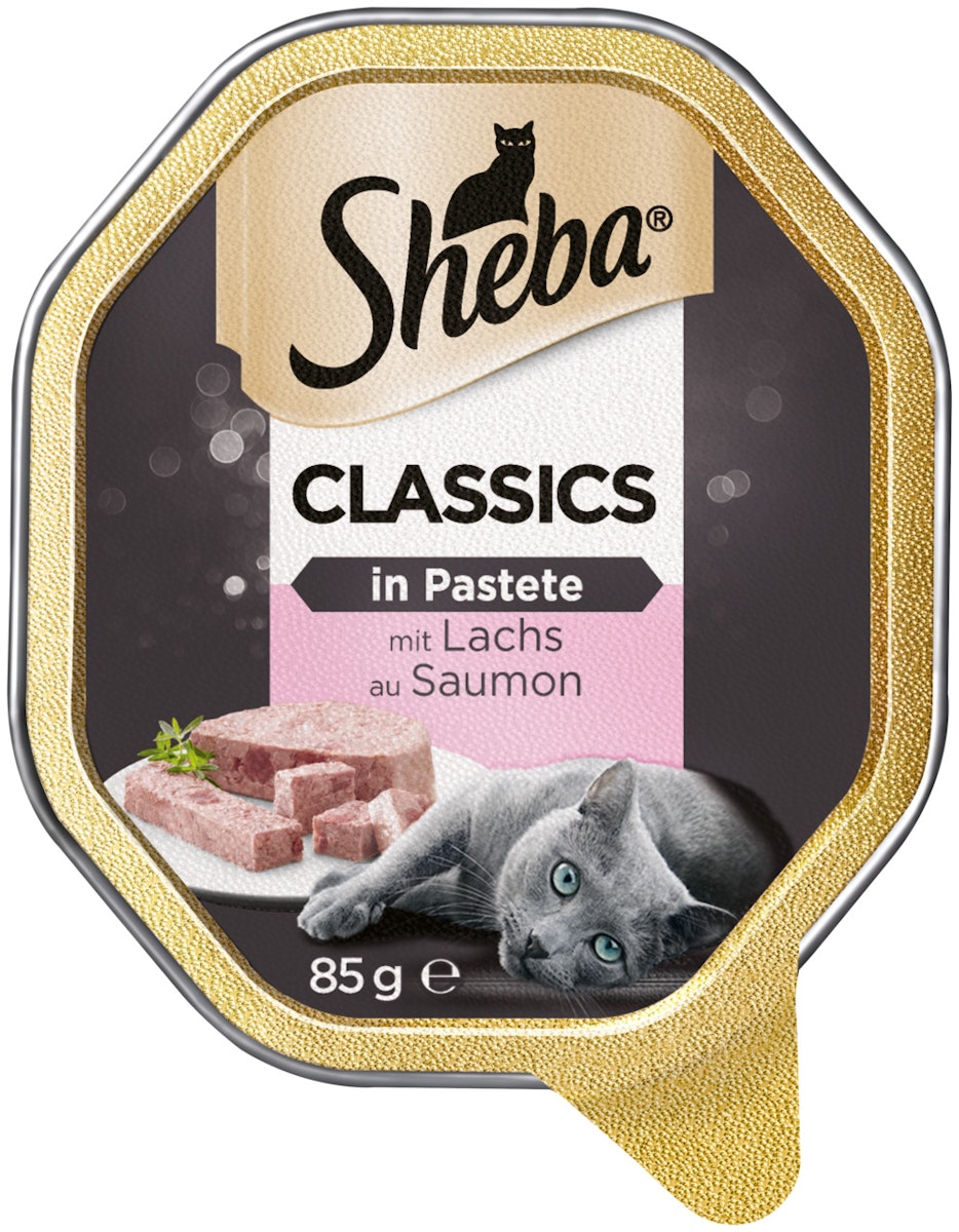 Sheba Classics 85 Gramm Schale Katzennassfutter Sparpaket 44 x 85 Gramm Pastete mit Lachs