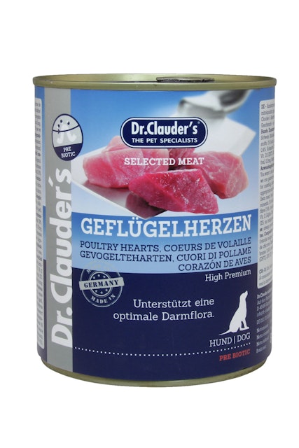 Dr. Clauder's Selected Meat Pre Biotics 800g Dosen Hundenassfutter Geflügelherzen 6x800gVorschaubild