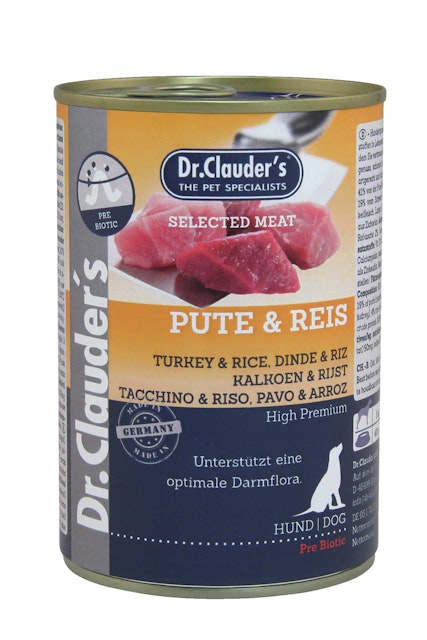 Dr. Clauder's Selected Meat Pre Biotics 400g Dosen Hundenassfutter Pute & Reis 6x400gVorschaubild