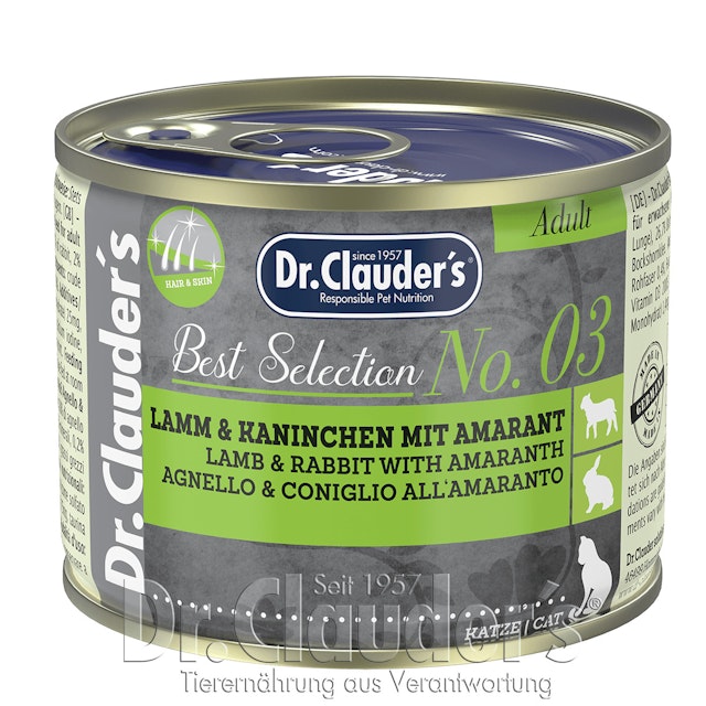 Dr.Clauder's Best Selection Adult 200 Gramm 6 x 200 Gramm No3 Lamm & Kaninchen mit AmaranthVorschaubild