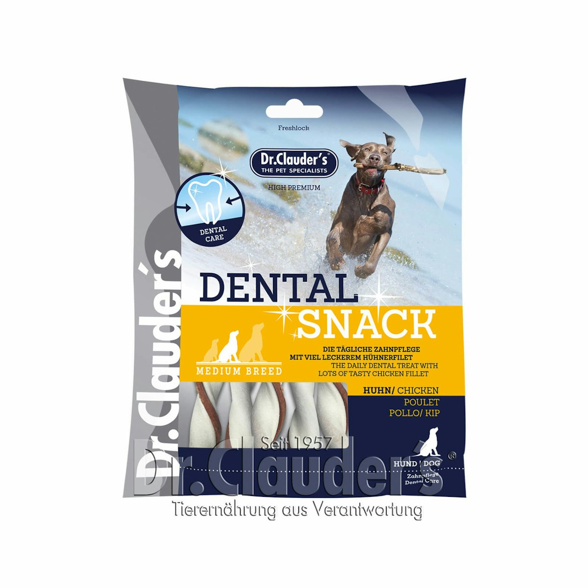 Dr. Clauder’s Dental Snack Hundesnacks Huhn Medium Breed 10 x 170 Gramm