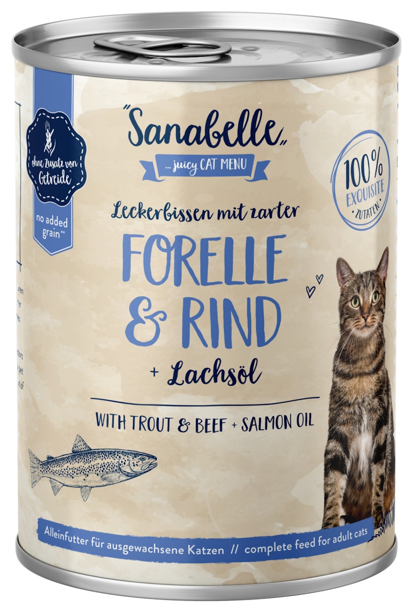 Sanabelle Adult Leckerbissen 400g Katzennassfutter Sparpaket 12 x 400 Gramm Forelle & Rind