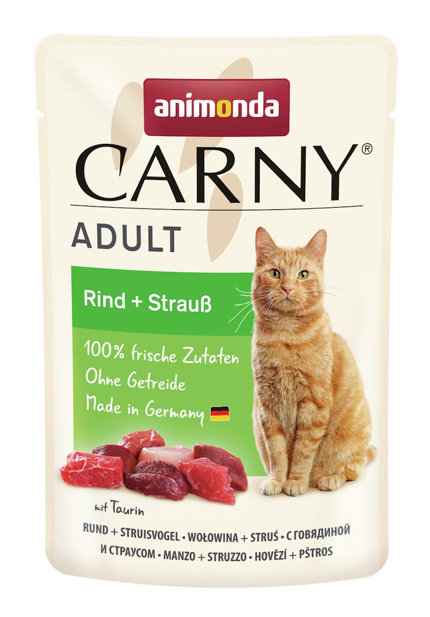 animonda Carny Adult 85g Beutel Katzennassfutter Sparpaket 24 x 85 Gramm Rind + Strauß