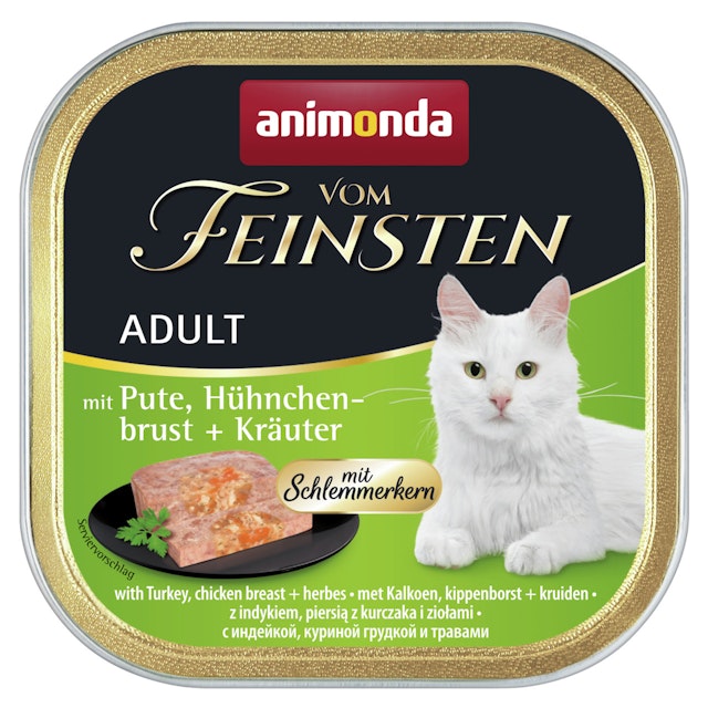 animonda Vom Feinsten Adult mit Schlemmerkern 100g Schale Katzennassfutter 32 x 100 Gramm Pute, Hühnchenbrust + KräuterVorschaubild