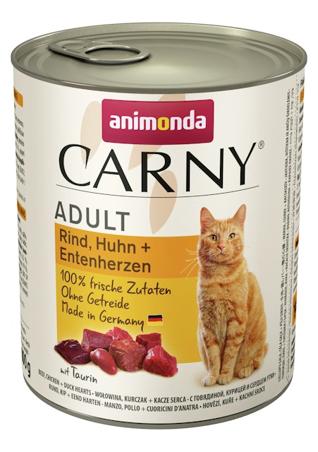 animonda Carny Adult 800g Dose Katzennassfutter 6 x 800 Gramm Rind, Huhn + EntenherzenVorschaubild