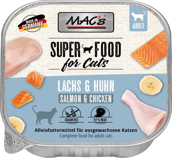 MAC's Cat 85g Schale Katzennassfutter Sparpaket 32 x 85 Gramm Lachs & HühnchenVorschaubild