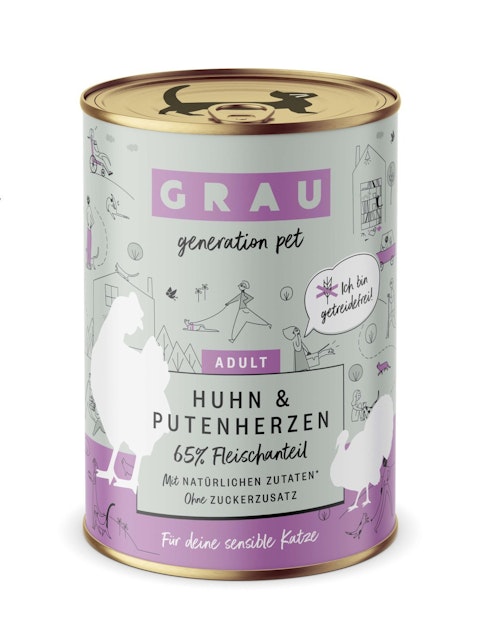 grau Katze 400 Gramm Katzennassfutter 6 x 400 Gramm Huhn & PutenherzenVorschaubild