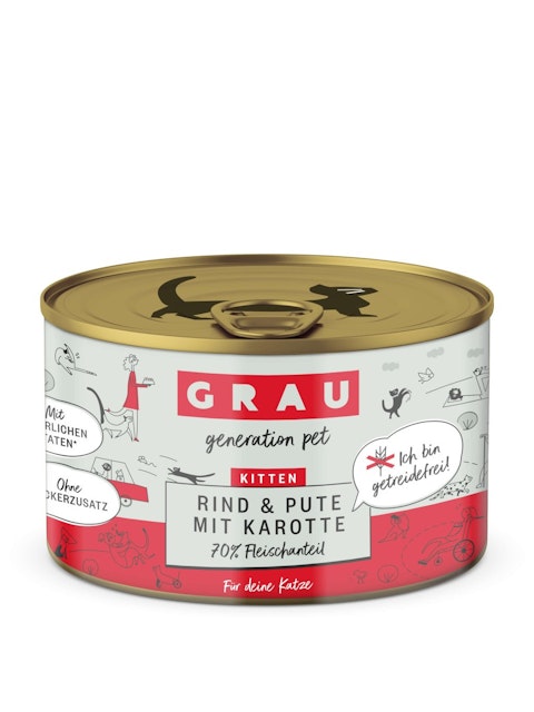 grau Katze 200 Gramm Katzennassfutter 6 x 200 Gramm Kitten Rind & Pute mit KarotteVorschaubild