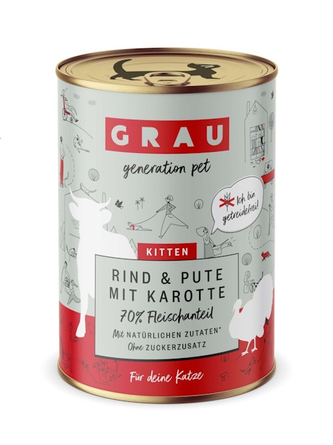 grau Katze 400 Gramm Katzennassfutter 6 x 400 Gramm Kitten Rind & Pute & KarotteVorschaubild