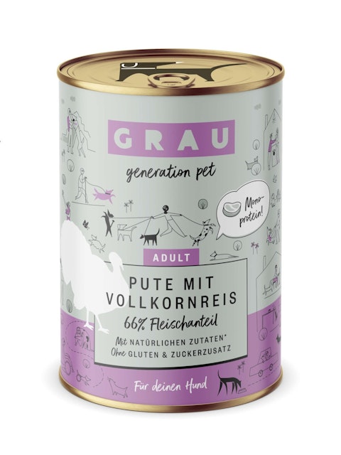 grau Hund 400 Gramm Hundenassfutter 6 x 400 Gramm Pute mit VollkornreisVorschaubild