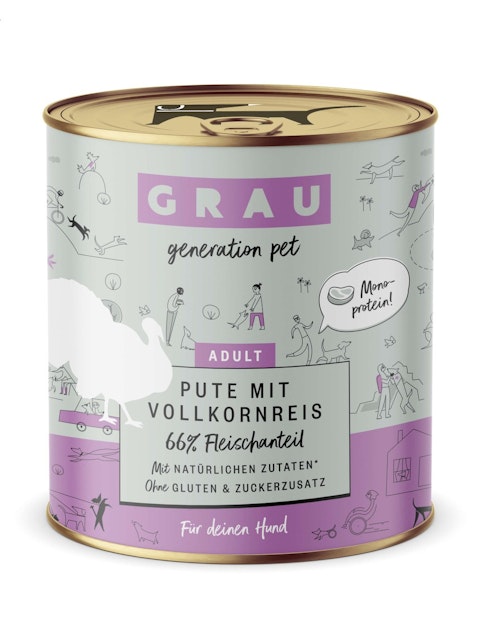 grau Hund 800 Gramm Hundenassfutter 6 x 800 Gramm Pute mit VollkornreisVorschaubild