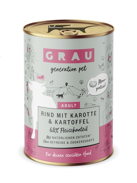 grau Hund 400 Gramm Hundenassfutter 6 x 400 Gramm Rind + Karotte & KartoffelVorschaubild