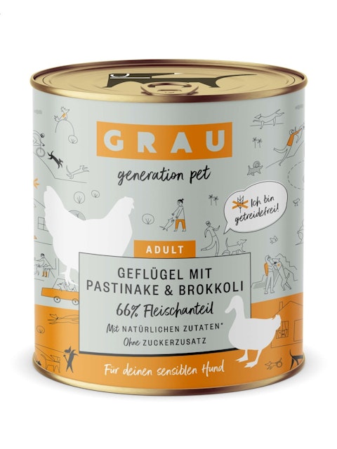 grau Hund 800 Gramm Hundenassfutter 6 x 800 Gramm Geflügel + Pastinake & BrokkoliVorschaubild