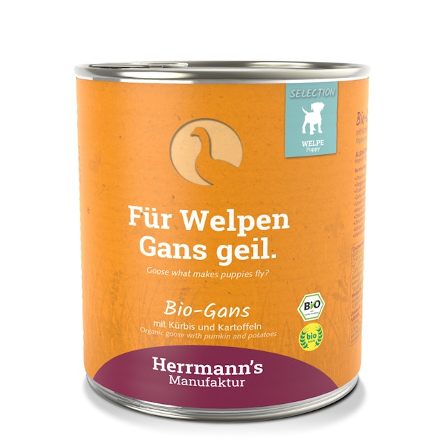 Herrmann's Selection Puppy Bio 800 Gramm Hundenassfutter 6 x 800 Gramm Gans mit Kürbis & KartoffelVorschaubild