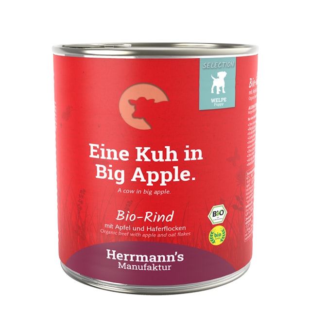 Herrmann's Selection Puppy Bio 800 Gramm Hundenassfutter 6 x 800 Gramm Rind mit Apfel & HaferflockenVorschaubild