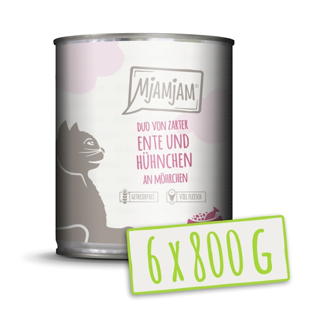 MJAMJAM DUO 800 Gramm Katzennassfutter 6 x 800 Gramm Ente & Hühnchen mit MöhrchenVorschaubild