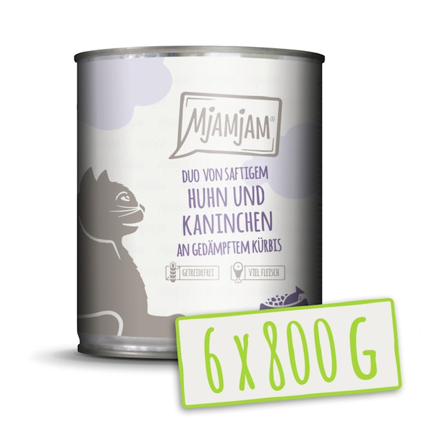 MJAMJAM DUO 800 Gramm Katzennassfutter 6 x 800 Gramm Hühnchen & Kaninchen mit KürbisVorschaubild