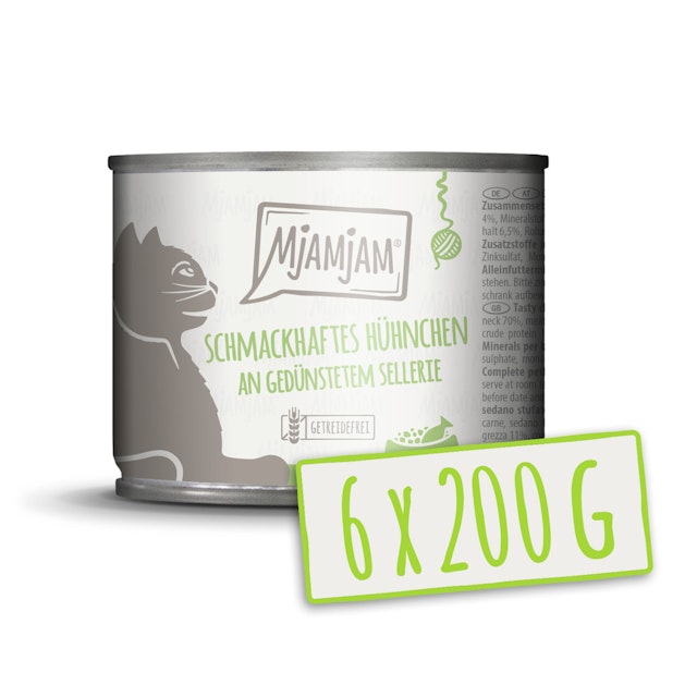 MJAMJAM 200 Gramm Katzennassfutter 6 x 200 Gramm schmackhaftes Hühnchen mit SellerieVorschaubild