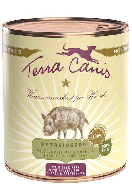 Terra Canis Classic 800g Dose Hundenassfutter 6 x 800 Gramm Wildschwein mit Naturreis, Fenchel & HimbeerenVorschaubild