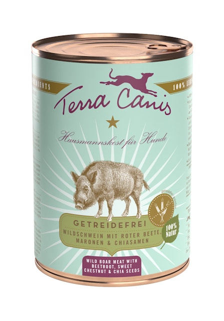 Terra Canis Getreidefrei 400g Dose Hundenassfutter 6 x 400 Gramm Wildschwein mit roter Beete, Maronen & ChiasamenVorschaubild