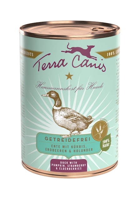 Terra Canis Getreidefrei 400g Dose Hundenassfutter 6 x 400 Gramm Ente mit Kürbis, Erdbeeren & HolunderVorschaubild