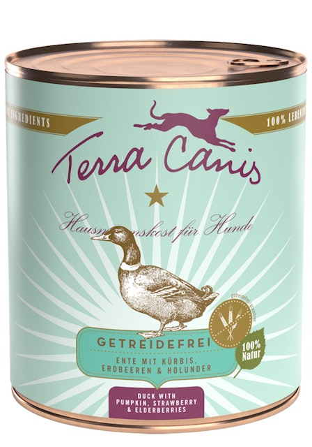 Terra Canis Getreidefrei 800g Dose Hundenassfutter 6 x 800 Gramm Ente mit Kürbis, Erdbeeren & HolunderVorschaubild